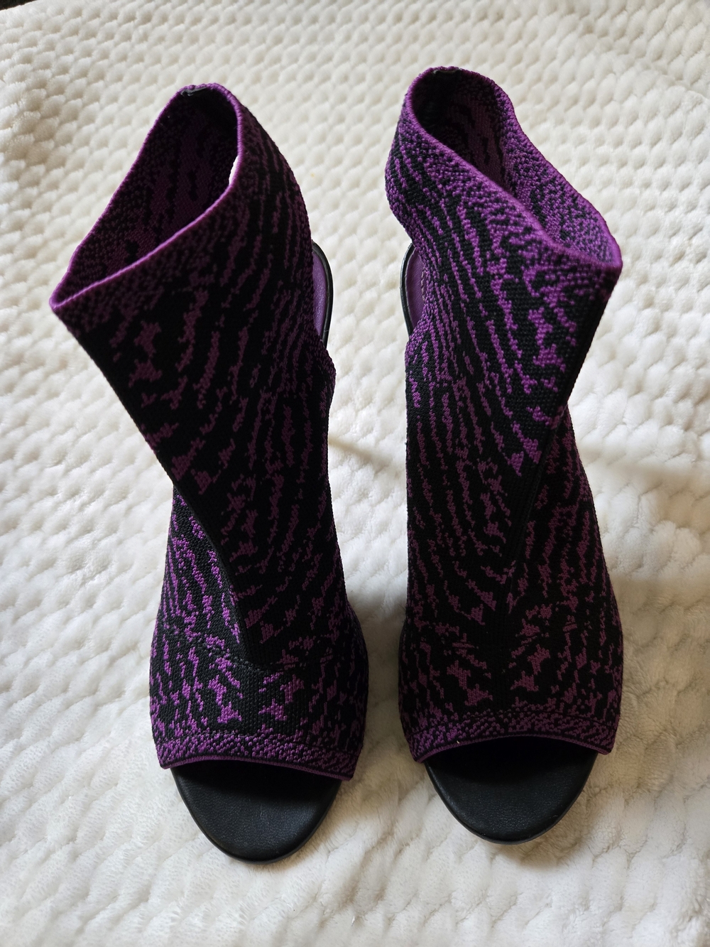 Zara Purple Knit Peep-Toe Sock Heels